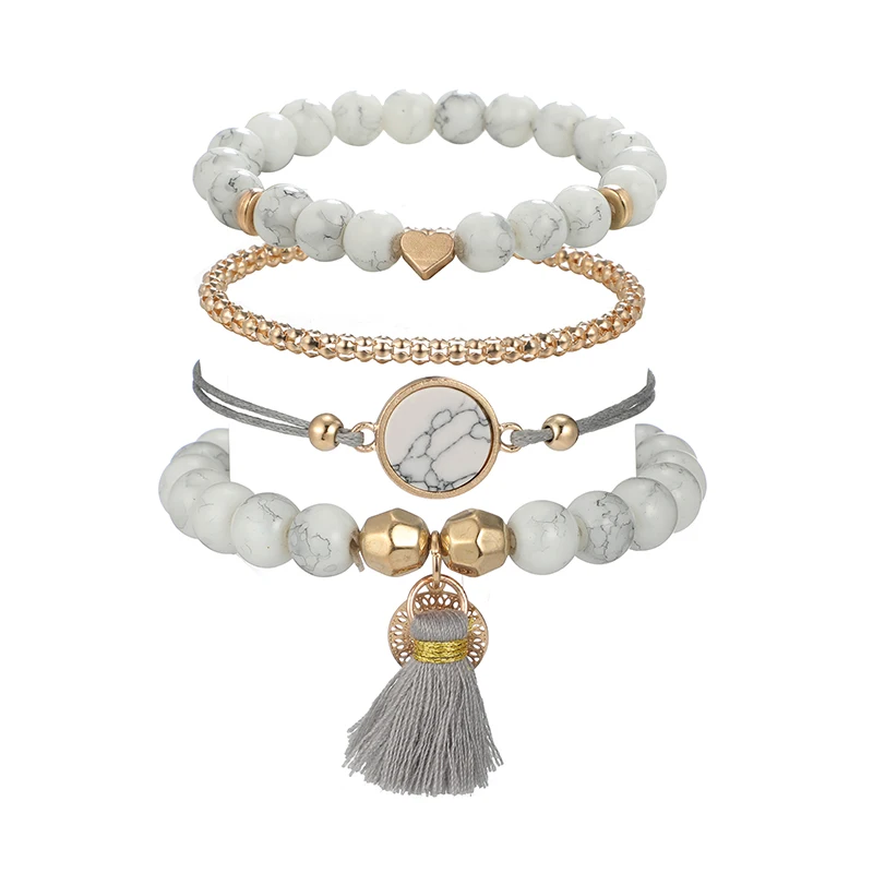 docona Bohemia Heart Tassel Beaded Bracelet for Women Handmade Adjustable Beads Chains Bracelets Set Jewelry Pulsera 6905
