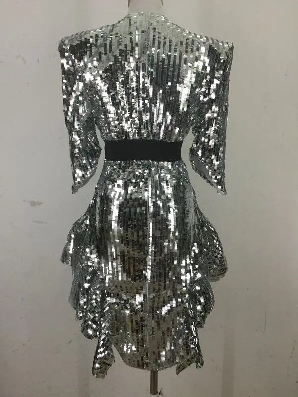 Женский костюм DS для ночного клуба золотого и серебряного цвета с блестками