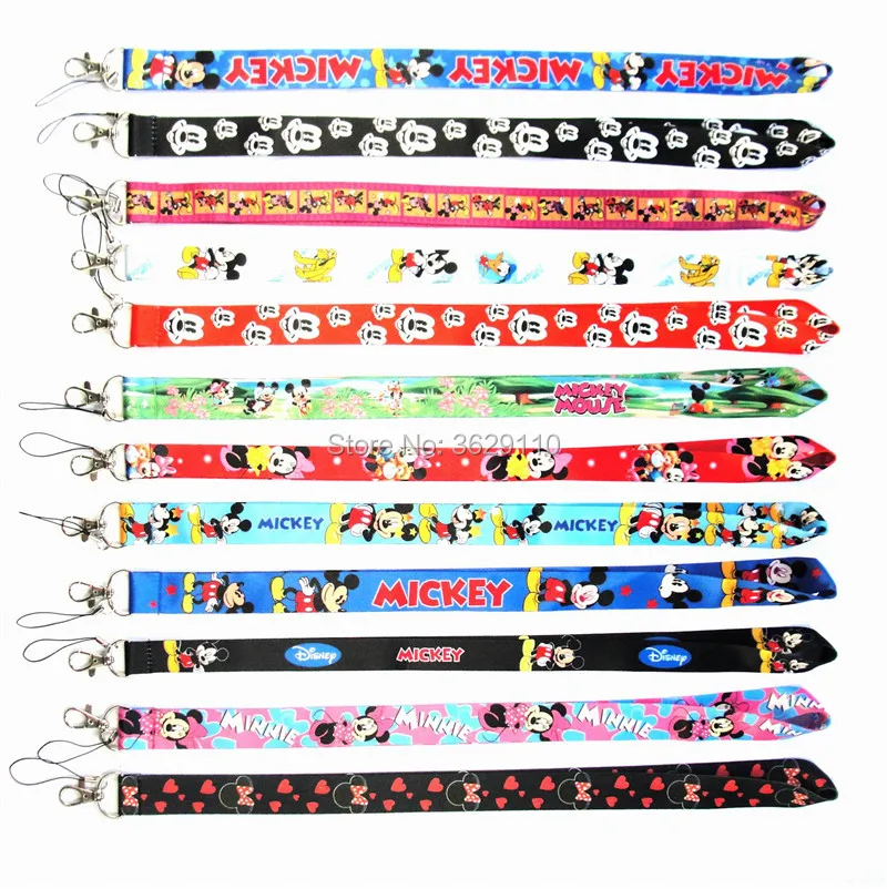 

50 PCS Mickey&Minnie Mouse key lanyards id badge holder keychain straps for mobile phone Free Shipping