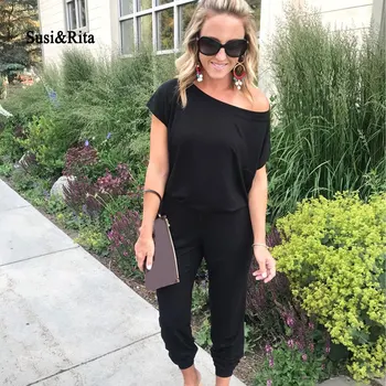 

Susi&Rita Sexy Off Shoulder Jumpsuits Women Casual Short Sleeve Rompers 2019 Ladies Long Jumpsuits Summer Playsuits Femme