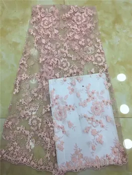 

Nigerian African Wedding Tulle Lace High Quality Luxury Navy Blue French Embroidery Laces Handmade Beaded Lace Fabric Pink