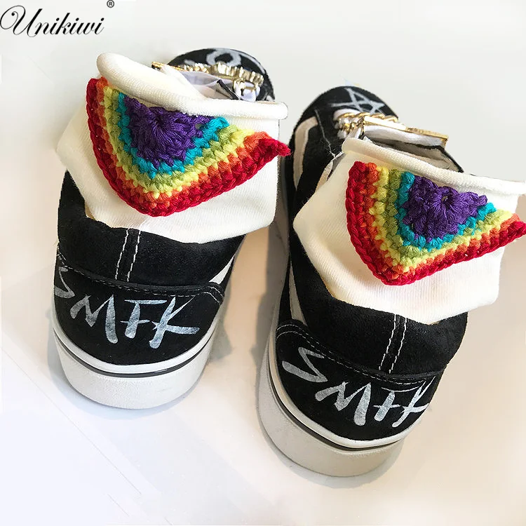 10 цветов. шикарные женские милые радужные цвета вязаный крючком Носки с рисунком арбуза. повседневные женские хлопковые яркие цвета короткие носки Sox