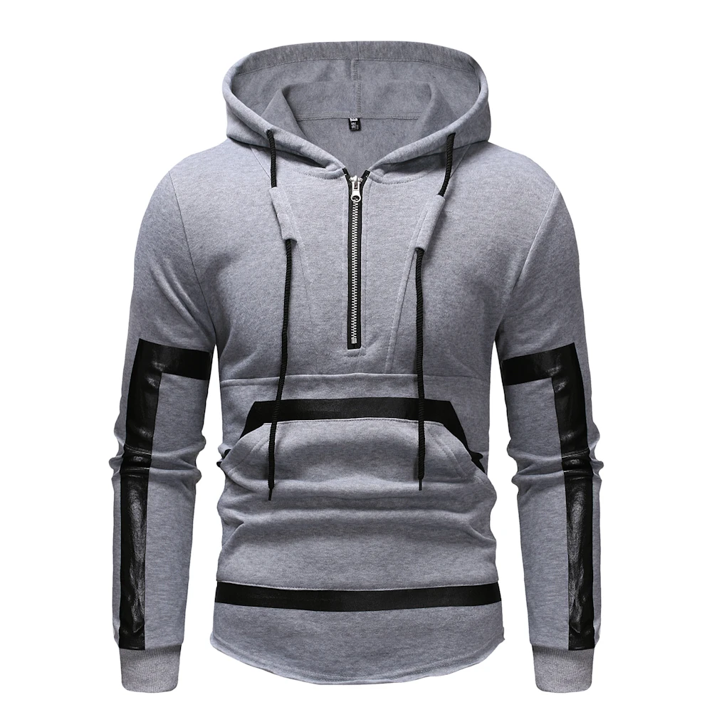 2019 Spring Men's Hoodies Male Sweatshirts Patchwork Leather Long Sleeve Men Pullover Hoodie with Pockets Coat Brand Clothing (7)
