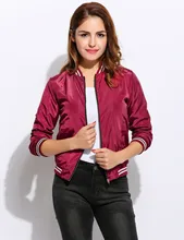Alishebuy Fashion Women Casual Stand Collar Long Sleeve Contrast Color Zipper Jacket