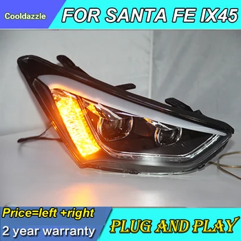 

2013 2014 Year For Hyundai New Santa Fe ix45 LED Strip Head Light With Bi Xenon Projector Lens Front Lights With Daytime