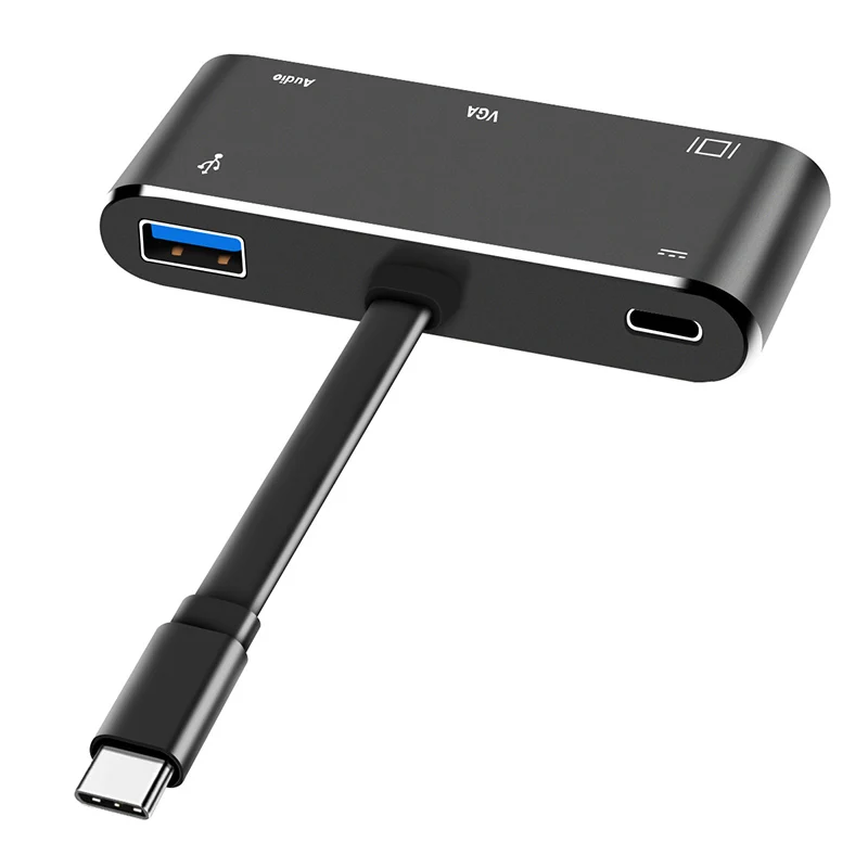 USB C к HDMI адаптер 4K type-C к HDMI/VGA/аудио/USB 3,0 порт+ USB C порт конвертер DU55 - Цвет: Черный