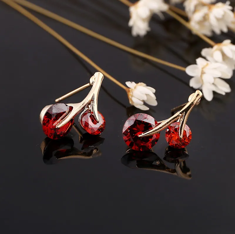 

New Red Garnet Color CZ Austrian Crystal Cherry Earrings Bridesmaids Earrings