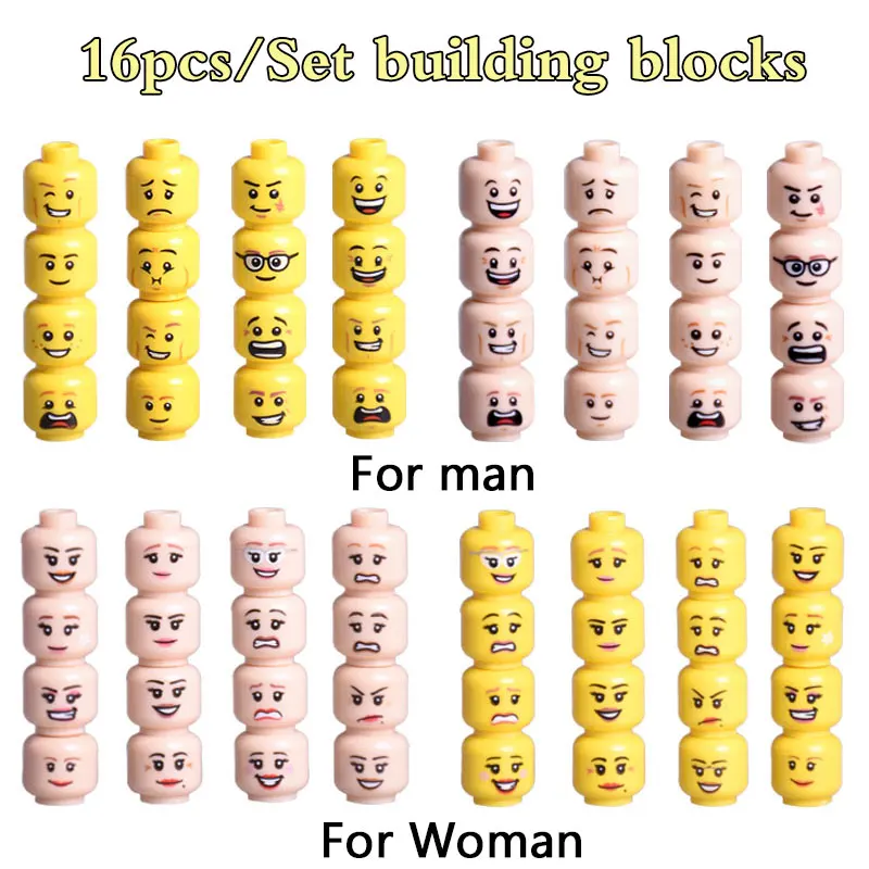 

Joyyifor Building Blocks Man Women Head Face Expression diy figures 16pcsset legoinglys Superhero figure face Kids DIY Toys