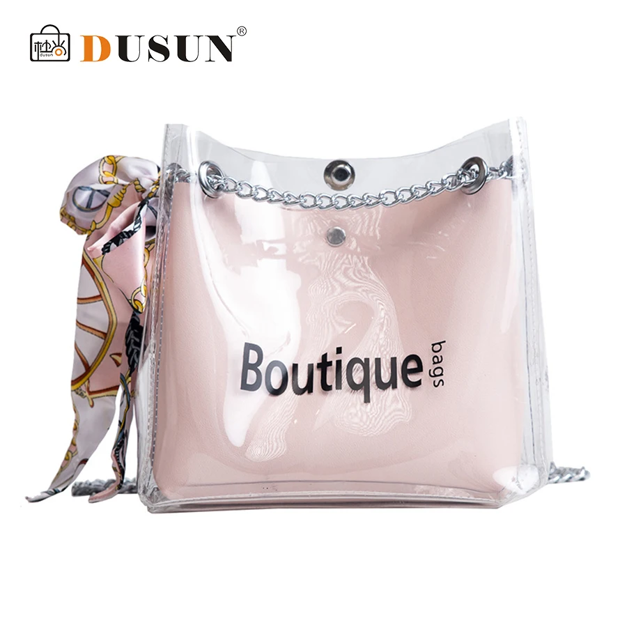 

DUSUN Woman Handbags Ribbons PVC Bag Female Letter Chains Shoulder Crossbody Bags High Quality Leather Totes Women Messenger Bag