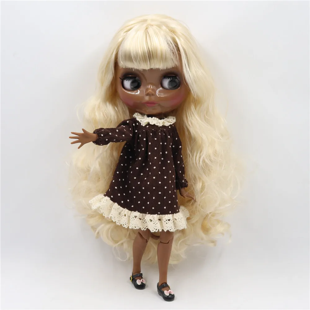 Кукла Blyth от ICY DBS супертемная черная кожа глянцевое лицо блестящие золотые волосы