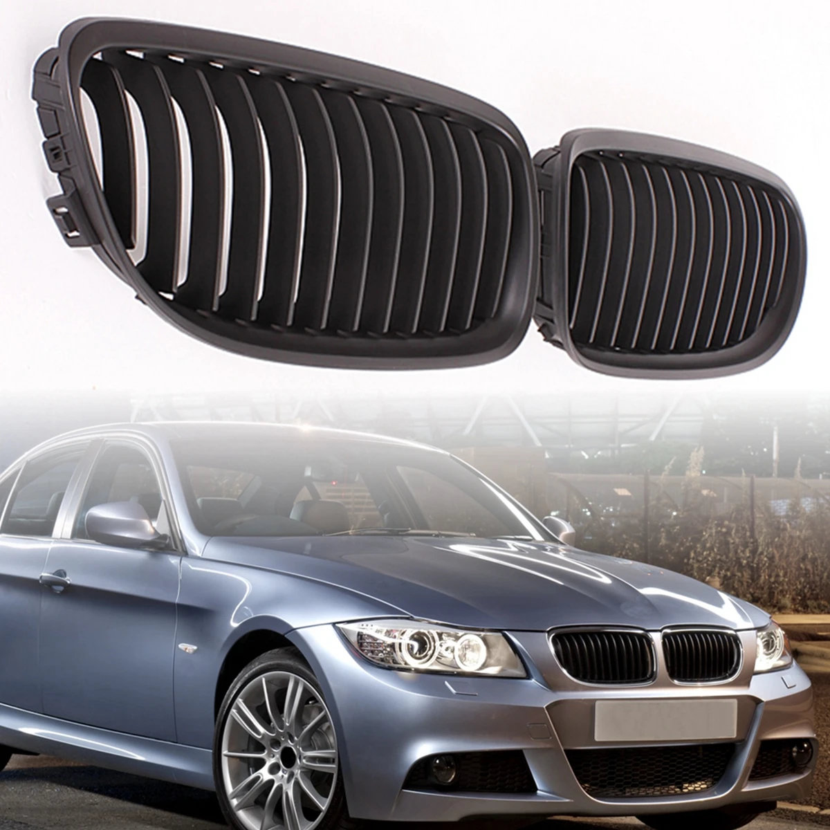 Пара матовый/черный глянец автомобилей Передняя решетка радиатора для BMW E90 LCI 3-серии седан/универсал 09-11 гоночные решетки