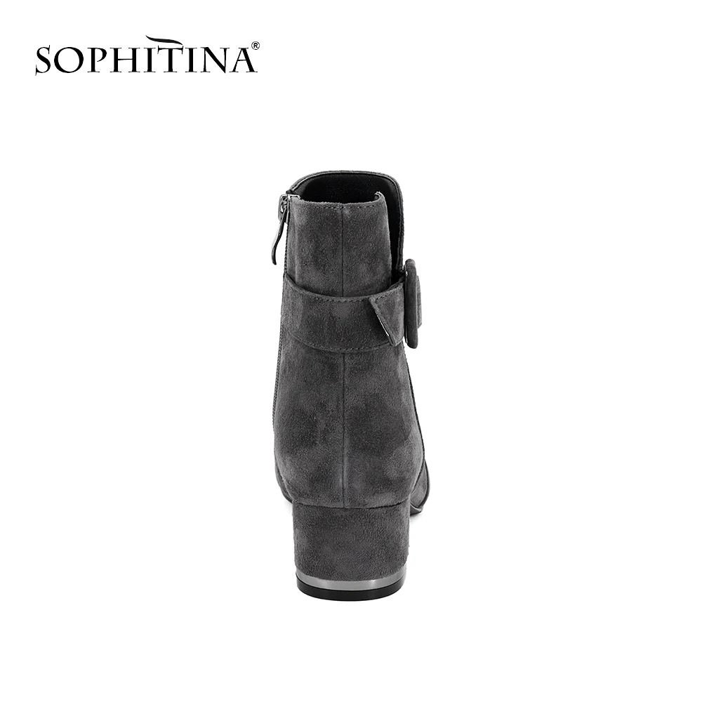 SOPHITINA/женские ботинки из натуральной кожи; элегантная обувь на высоком каблуке с круглым носком; зимние повседневные ботинки из овечьей замши и теплого короткого плюша; M78