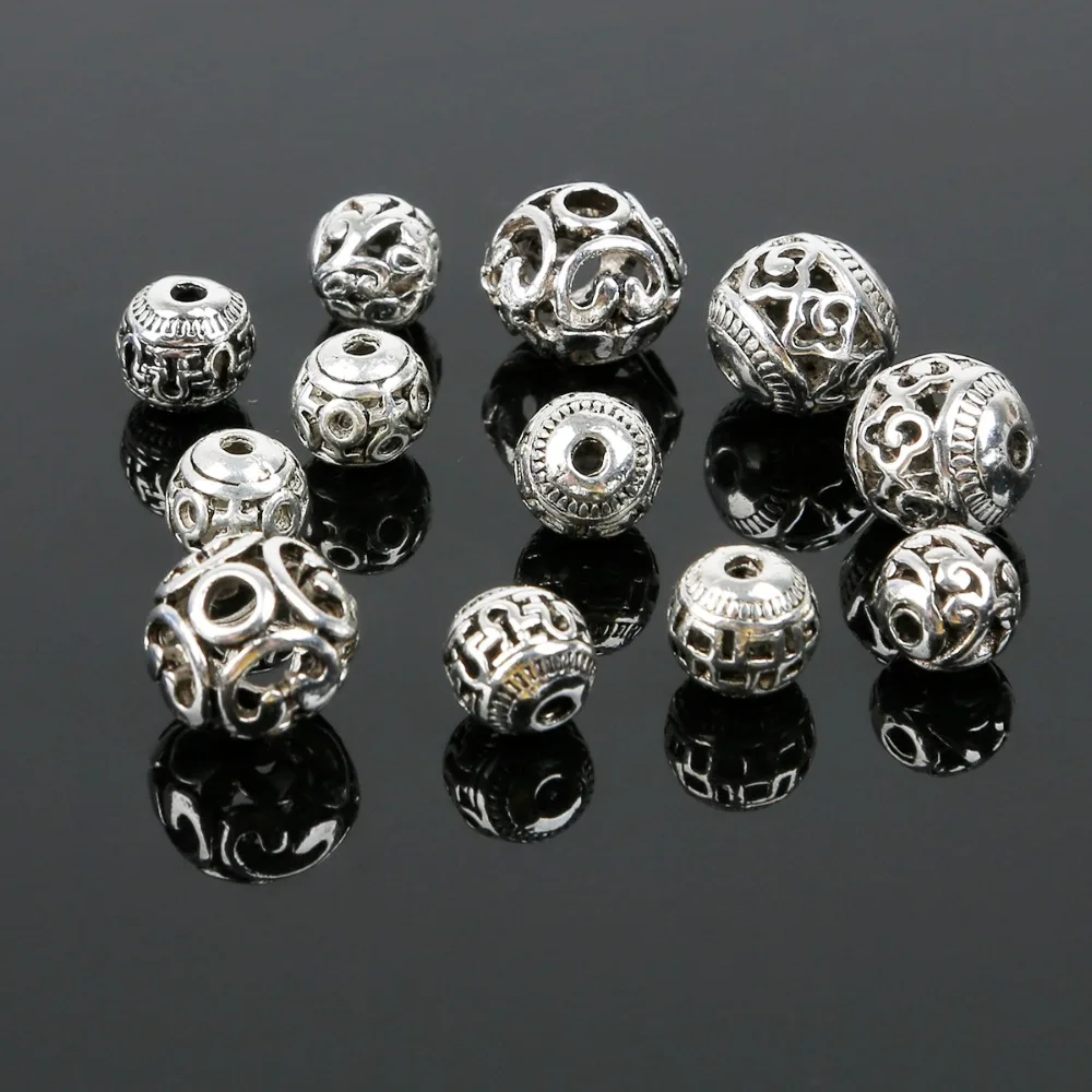 Creux 8-11mm 10 pcs/lot Antique argent plaqué trou rond 2mm alliage entretoise perles à la mode charmes perles en métal pour les femmes bijoux bricolage