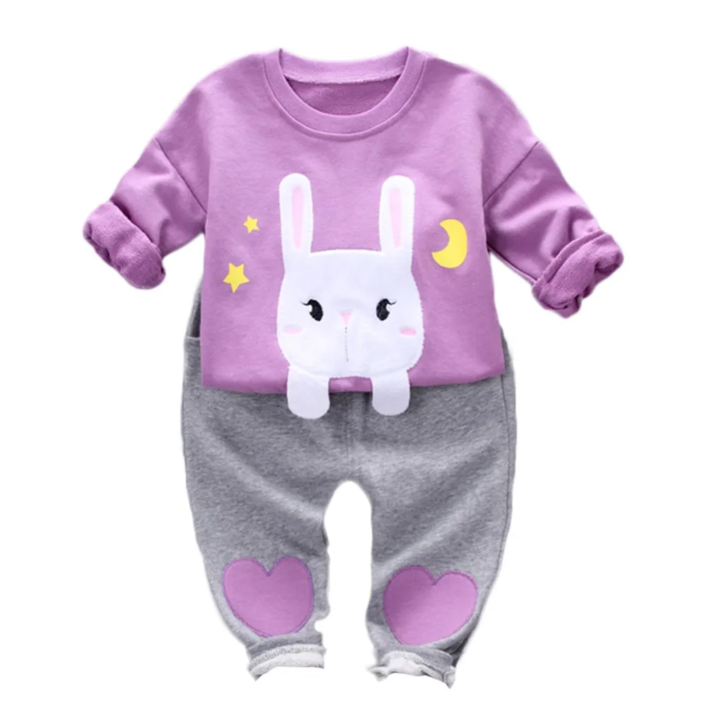 

MUQGEW Children Clothes Girls Winter Clothes Toddler Baby Girl Long Sleeve Rabbit Print Pullover Tops Loving Heart Pants Set