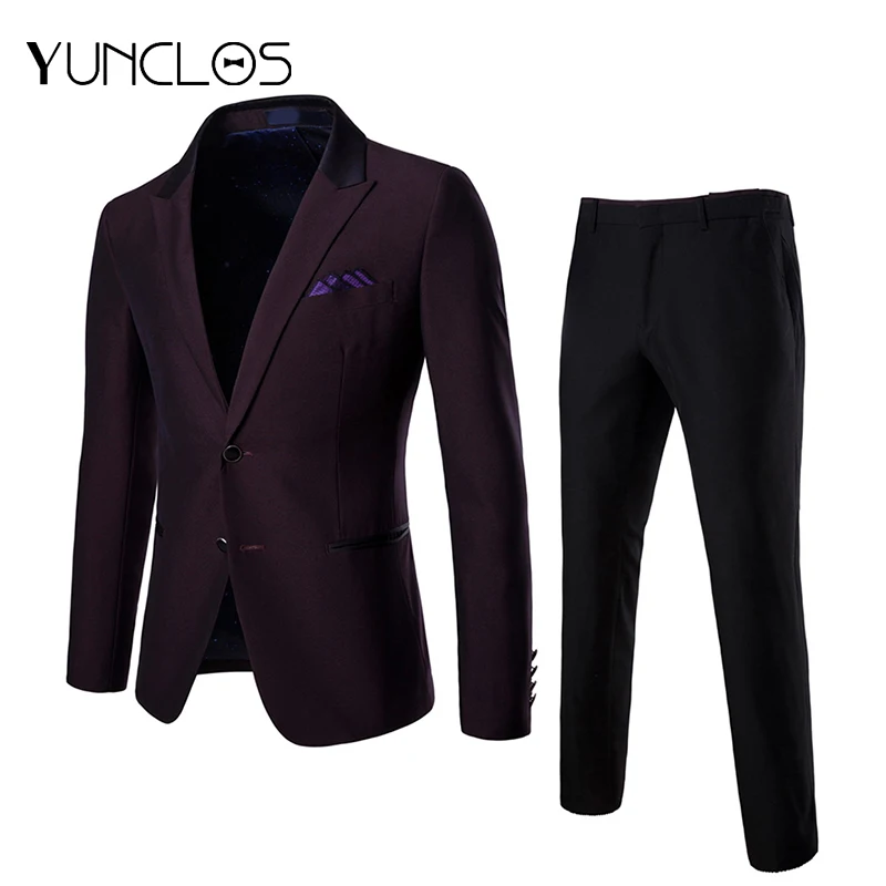 

YUNCLOS 2 PCS Men's Suits Slim Fit Wedding Suits Two Buttons Red Formal Suits Wedding Party Suits with Pant For Men