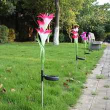 Высокий 2 предмета Водонепроницаемый 3 искусственные лилии газон Солнечный садовые светильники Уличные светодиодные фонари LG66