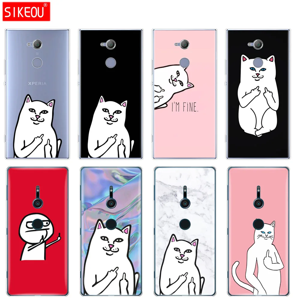 

silicone Cover phone Case for sony xperia XA1 XA2 ULTRA PLUS L1 L2 XZ1 XZ2 compact XZ PREMIUM soft tpu middle finger cat bags