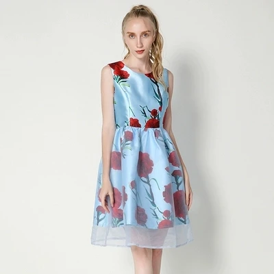 

Makuluya Spring Summer Women's Lady Female Flower Floral Printed Sweet Vintage Casual Modern Girls Organza Sleeveless Dresses B4