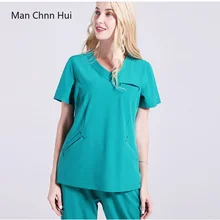 Хирургический медицинский костюм с несколькими карманами, летняя дышащая эластичность, спандекс, топ и штаны для медсестры