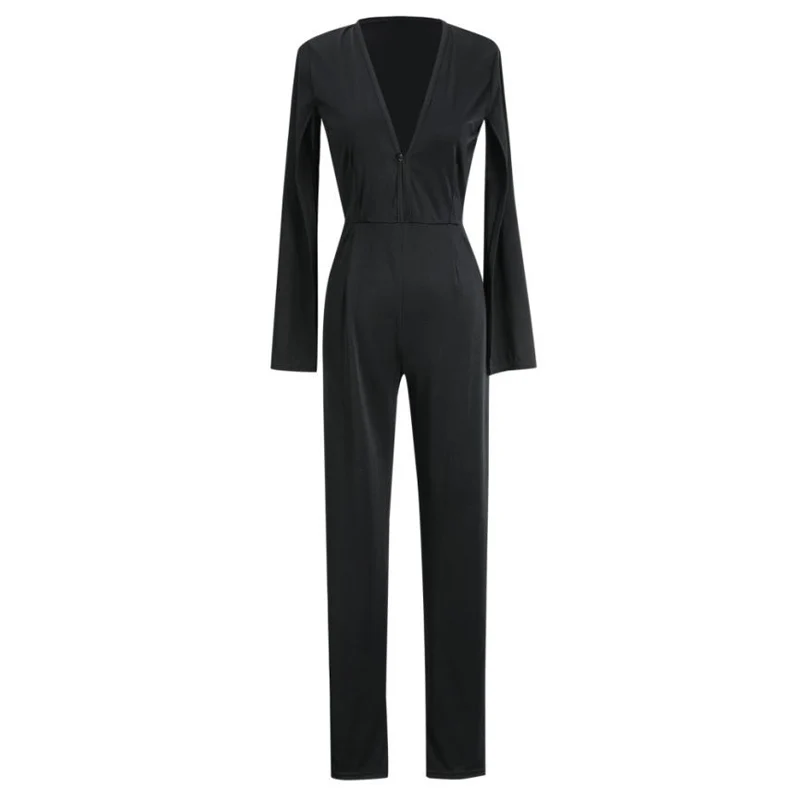 

2019 New Ladies Jumpsuit Ladies Business Solid Color Sexy Deep V-Neck Casual Fashion Playsuit Party Long Sleeve Romper