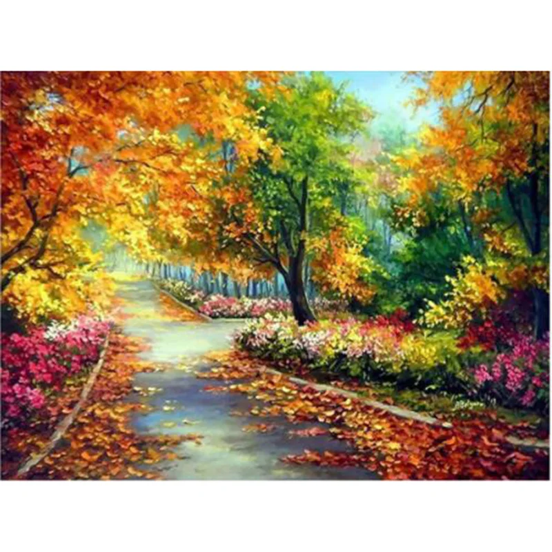 

5D Diamond Embroidery fall leaves sweep Tree Forest Round Full Diamond Mosaic Picture Pasted Decor YY