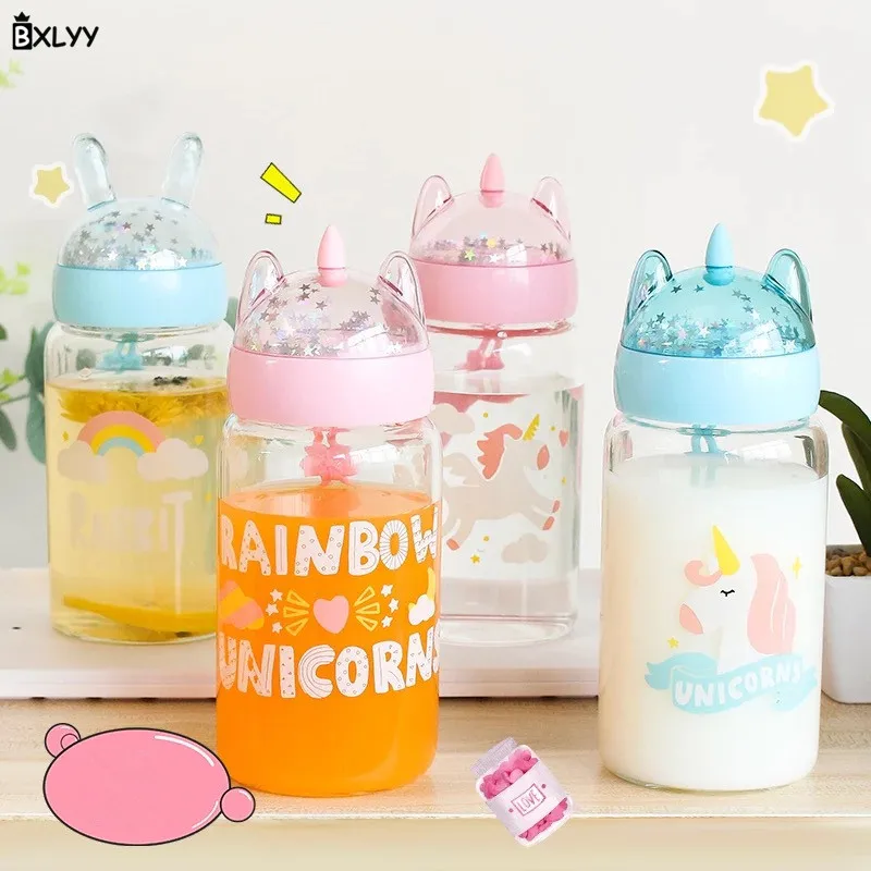 

BXLYY Sequins Unicorn Glass Kettle Trend Portable Water Bottle Wedding Gift Unicorn Pairing Gift Household Items sports bottle.5