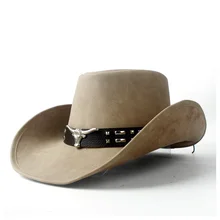 Стиль леди папа Ковбой шляпа Удобная кожа ВОЙЛОК ЗАПАДНАЯ коровья голова украшение ковбой Повседневная шляпа