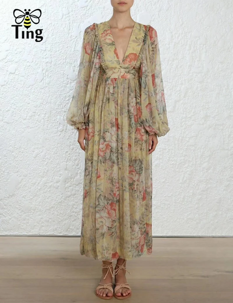 Tingfly летнее дизайнерское подиумное платье с цветочным рисунком Сексуальное Платье макси с глубоким v-образным вырезом повседневное Трендовое платье на Tumblr vestidos de fiesta