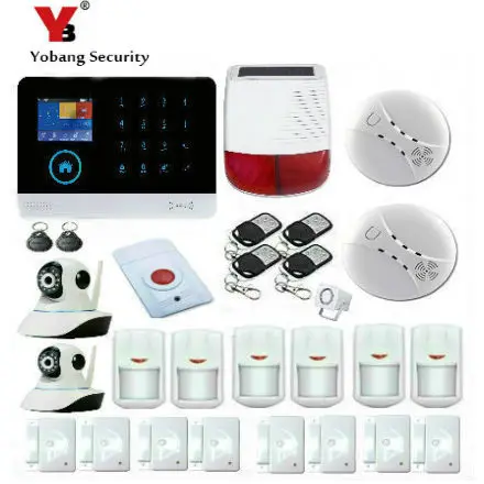 YobangSecurity Wireless Wifi GSM GPRS Rfid Home Security Alarm System with IP Camera Solar Power Outdoor Siren Smoke Detector