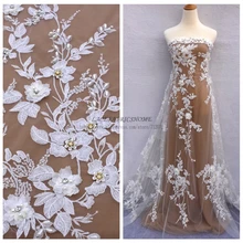 La Belleza 1 ярд 1 ярд слоновой кости ручной работы 3D Цветы Стразы свадебное с жемчужными бусинами/вечернее платье Кружева 51 ''ширина