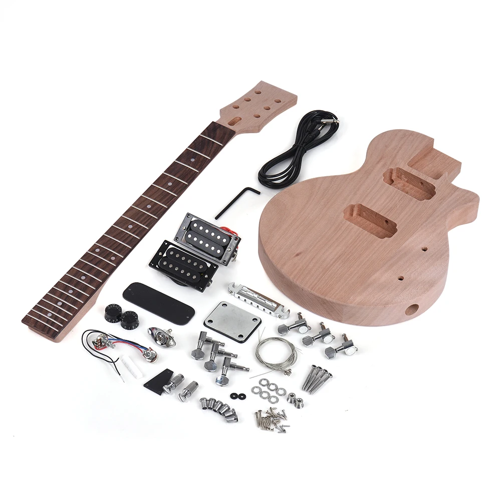 Muslady дети LP стиль незавершенная электрогитара DIY Kit корпус из красного дерева и Шея палисандр гриф двойной катушки звукосниматели