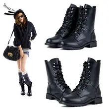 Fashion Women’s PU Leather Cool Black PUNK Military Army Knight Lace-up Short Boots Shoes 22