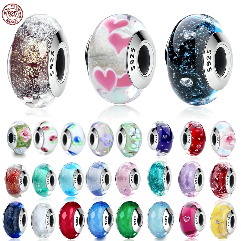 

Collection 925 Sterling Silver 43 Colors Luminous Maruno Glass Beads fashion charms fit Original Pandora Bracelet Jewelry