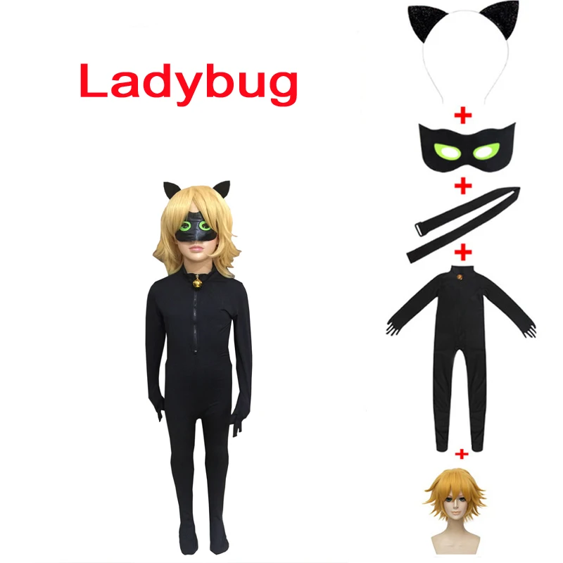 

Hot Sale Boy Clothing Cat Noir Cosplay Lady Bug Costume Sets Halloween Christmas Ladybug Jumpsuit Adrien Marinette Party 5PCS