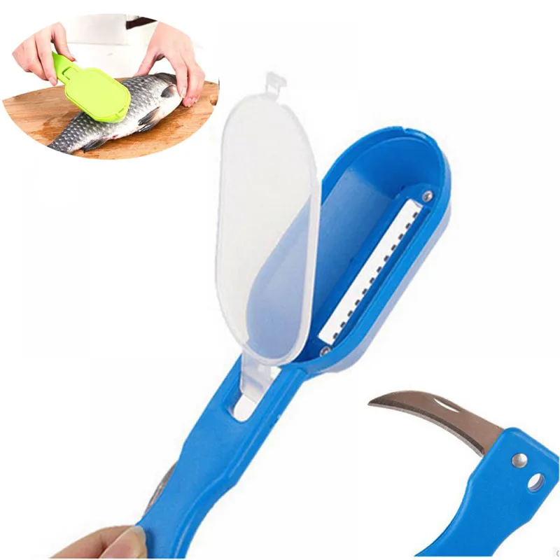 

2 Styles Portable Fish Scales skin Remover Scaler and Knife Fast Cleaner Practical Kitchen fish skin steel scraper Free Shipping
