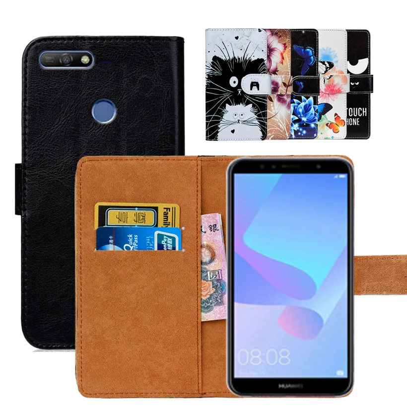 

New Print Flip Wallet PU Leather Case For Huawei y6 prime 2018 Case Cover For Honor 7A Pro 7 A Pro Book Case Cover Phone Bag