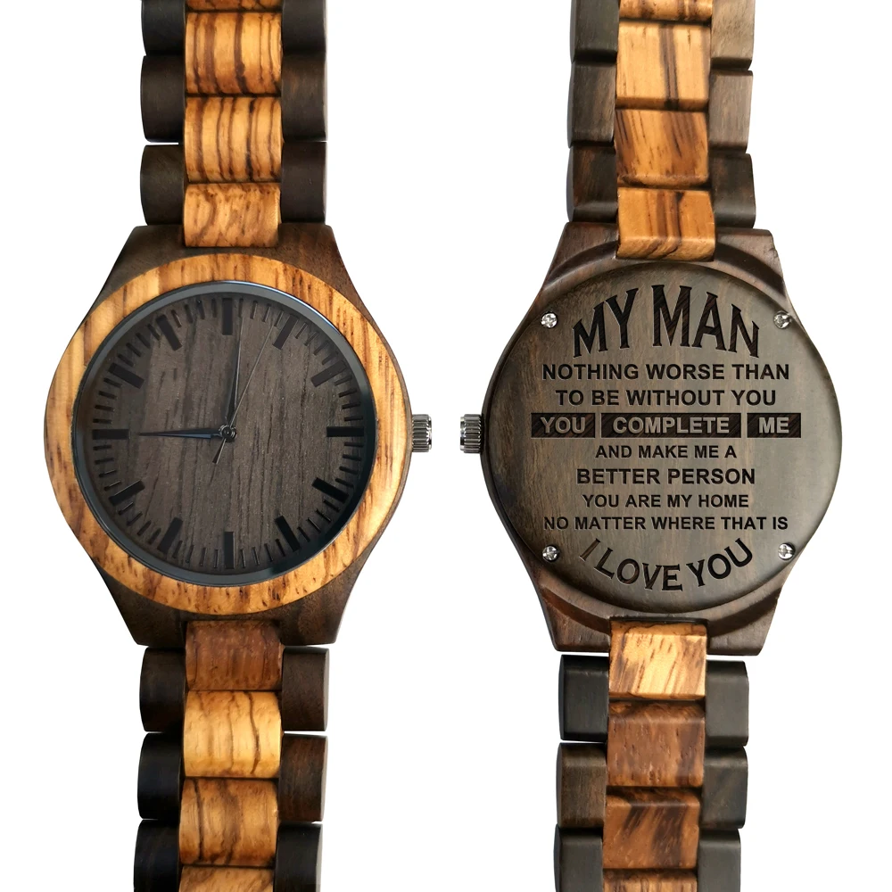 

To My Man-Personalized Wooden Watch - Mens Watch Gift for Men Engraving Zebra Wooden Watch