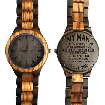 To My Man-Personalized Wooden Watch - Mens Watch Gift for Men Engraving Zebra Wooden Watch redear top quality wood men watch automatic zebra wood and ebony black watch the best gift for man without logo