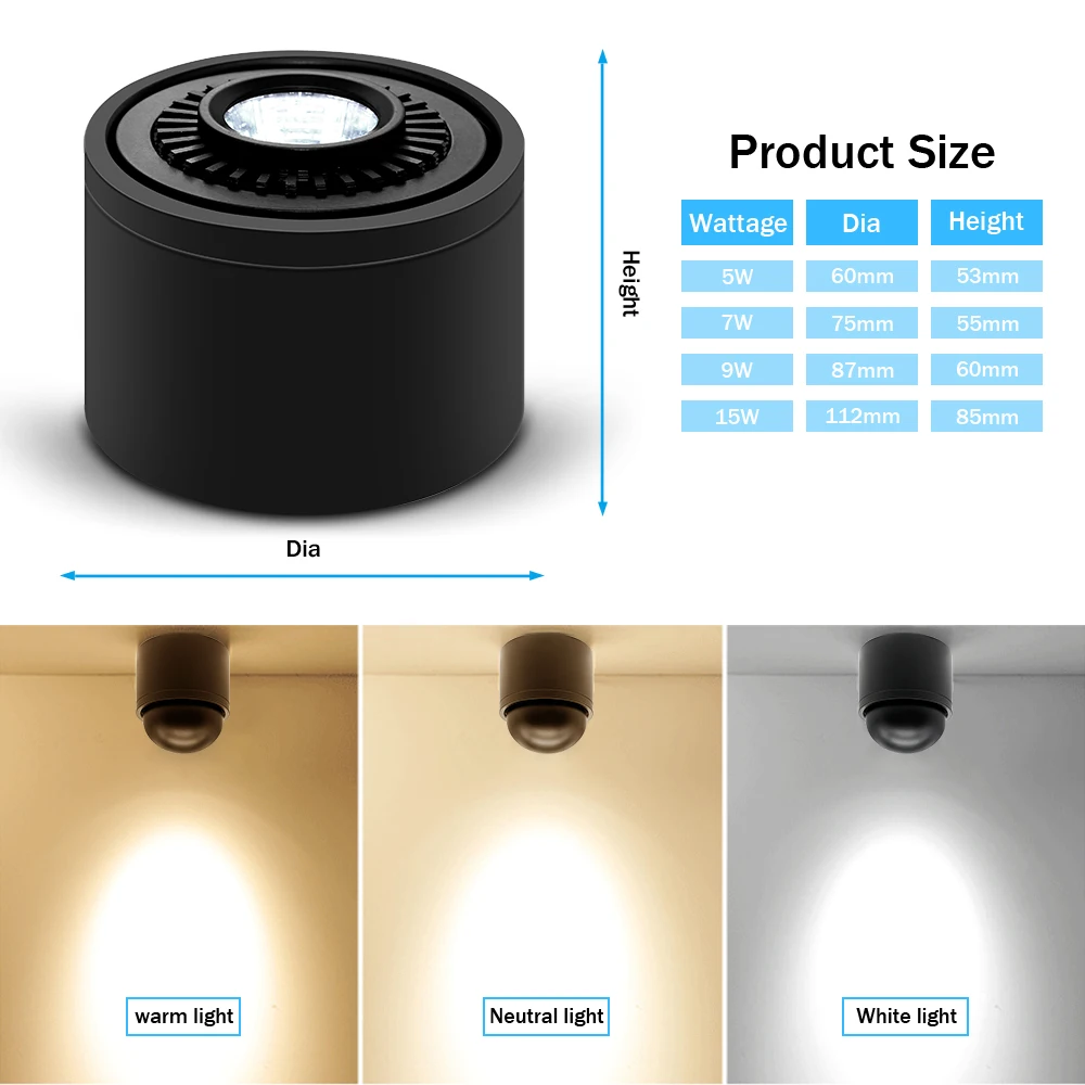  LED Surface mounted Ceiling Light 5w 7w 9w 15w Dimmable Ceiling Lamp 360 degree rotatable COB backg - 32998366263