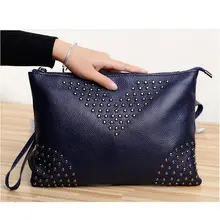 New Genuine Cow Leather Women Messenger Bag Pure Color Ladies rivet zipper Shoulder Bags Women Mini Bag Clutch handBags