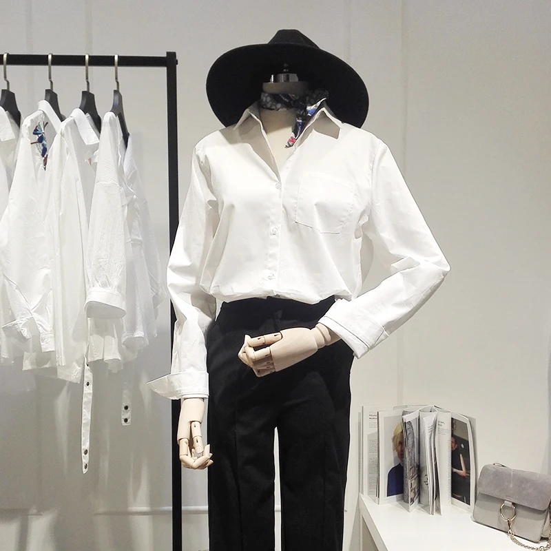 

PEILING DRAGON new Korean version of comfortable and comfortable cotton with long white sleeves and long sleeves w013