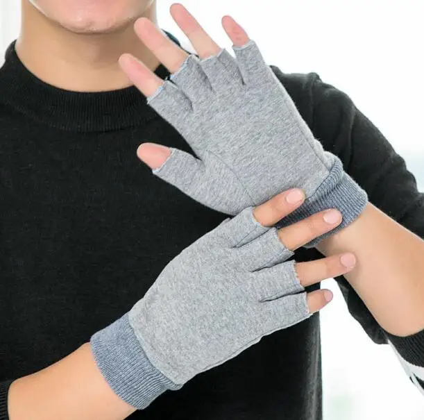 

Men's autumn winter solid fingerless gloves male winter thicken warm driving gloves mitten R877