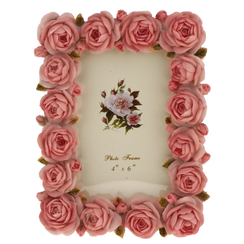 Retro Resin Rose Flower Home Decor Photo Frame Picture Frame Pink 4'' X 6''
