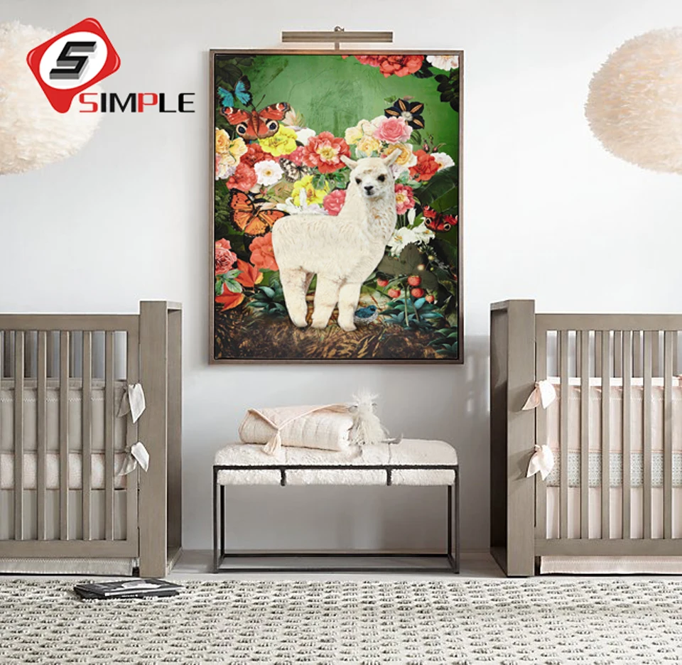 

Nordic Santa Rosa llama Posters and Prints Flower Canvas Painting For Living Room Wall Picture Scandinavian Home Decor No Frame