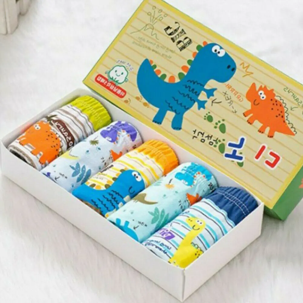 

5Packs Kids Boys Cotton Soft Dinosaur Briefs Washable Underwear Briefs Panties