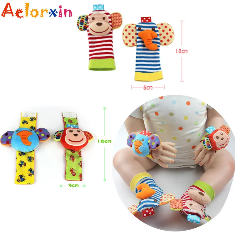 

Newborn Sozzy Soft Cotton Baby Boy Girl Toys Infant Animal Monkey Elephant Handbell Wrist Strap Rattles Socks Foot Plush Toys
