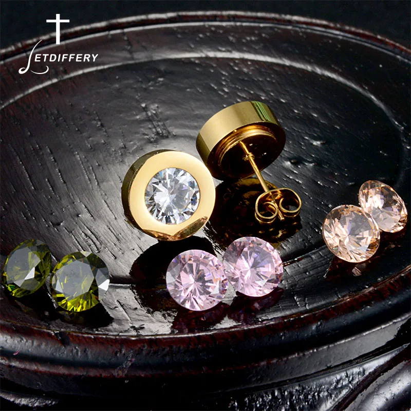 

Letdiffery Famous Brand 7 Colors CZ Stone Earrings Stainless Steel Interchangeable Earrings For Engagement Jewelry