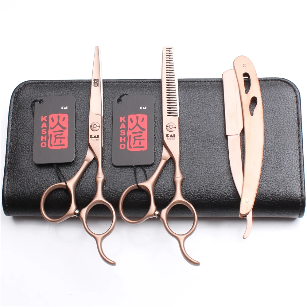 

3Pcs/Set H9030 6.0'' Japan Steel 440C Kasho Hairdressing Professional Human Hair Scissors Razor+Cutting Shears+Thinning Scissors