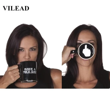 

VILEAD Ceramic Creative Funny Coffee Tea Mug Have A Nice Day Middle Finger Tricky Water Cup Personality Office Fools' Day Gift