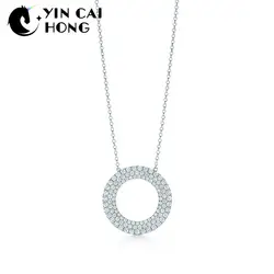 YCH Шарм 925 пробы серебро элегантный нежный Геометрическая ажурная круглая циркония TIFF кулон Цепочки и ожерелья Для женщин оригинальные